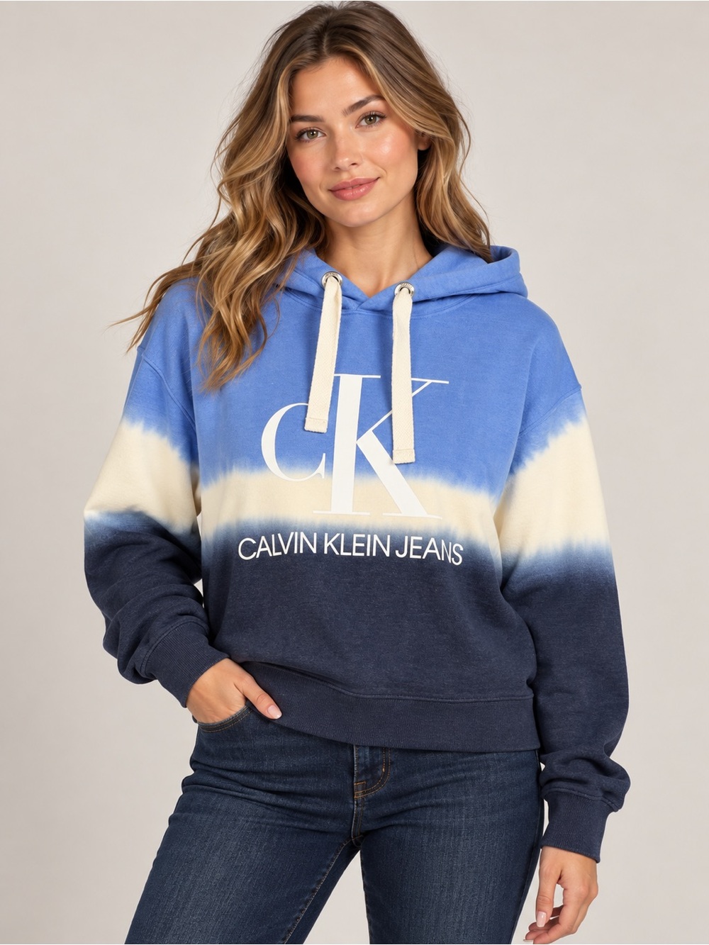 Calvin Klein Jeans Blue Ombre Logo Hoodie Pullover Size S